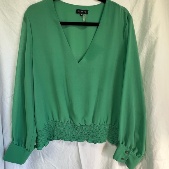 1. STATE Smocked Waist Blouse – Green XL - Picture 3 of 8